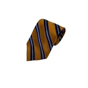 Tommy Hilfiger Mens 100% Silk Blue & Gold Stripe Neck Tie ‎ 57.5"x 3.5"